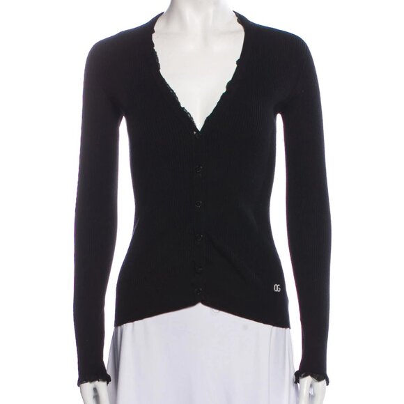 Dolce & Gabbana V-Neck Button Up Cardigan / Sweater w/ Lace trim
